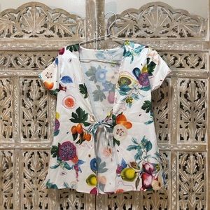 Fruity Booty Fruit Print Front Tie Top